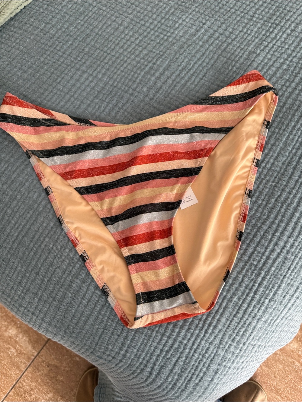 J. Crew Striped Multicolor Bikini Bottoms — Peach, Red, Black & Cream